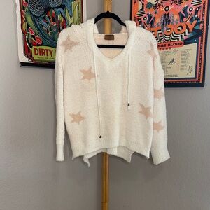 POL Cream V-Neck Sweater with Star Accents